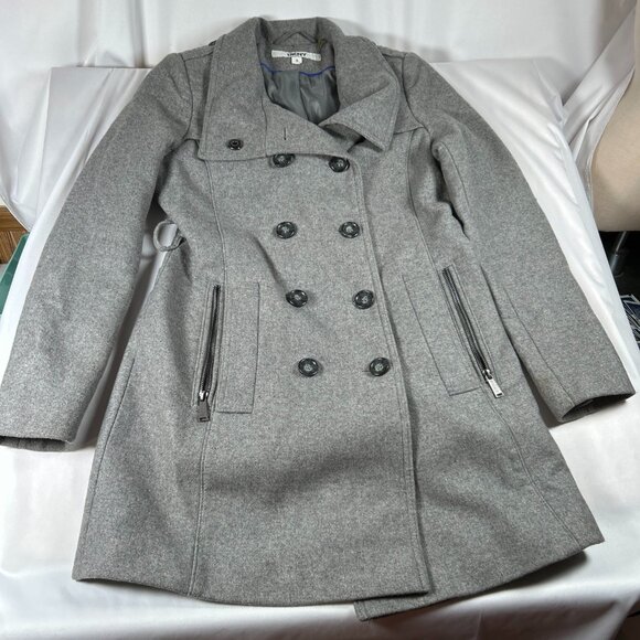 Gently Loved DKNY Women's Size 0 Double-Breasted gray Peacoat Zip Pockets READ - Picture 1 of 16